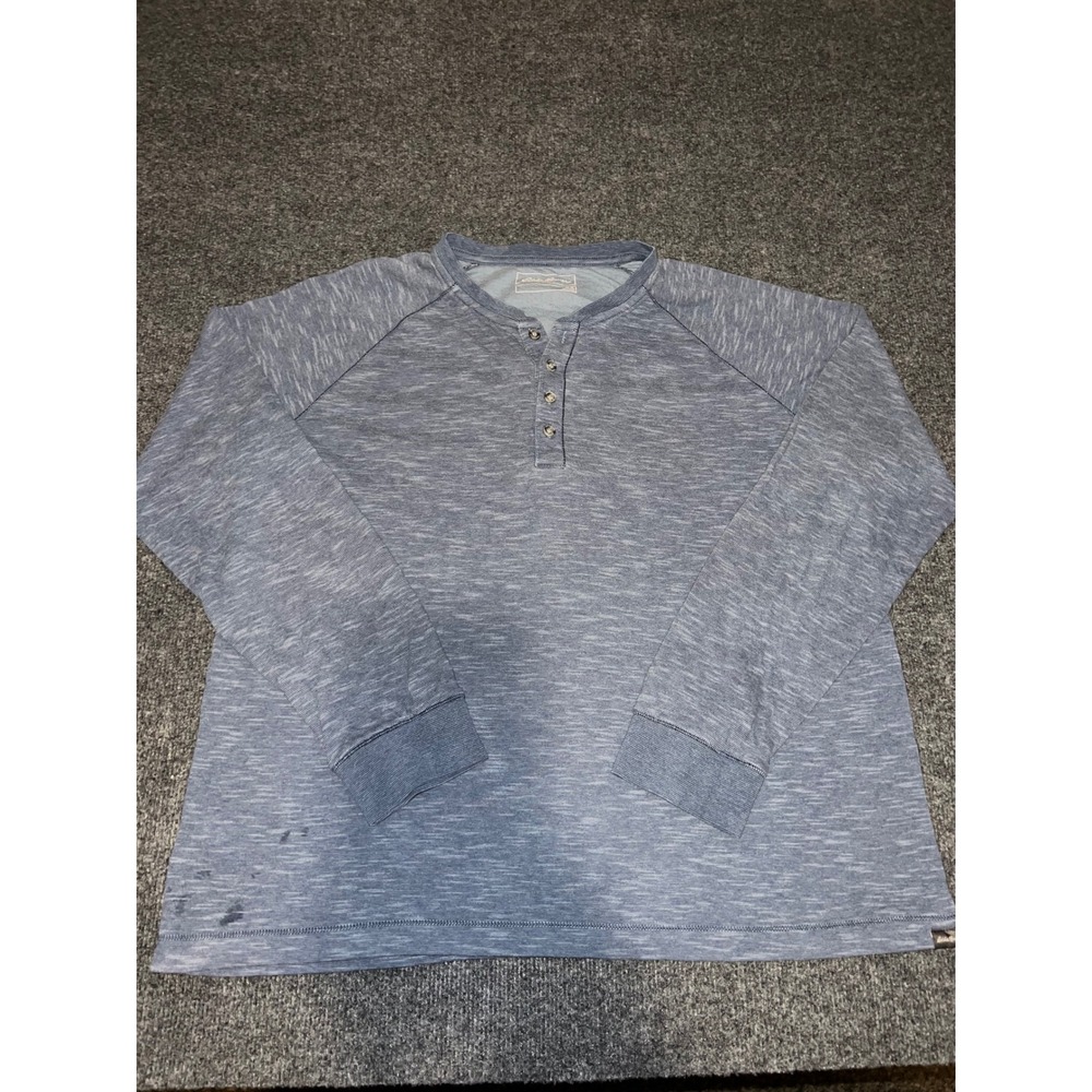 Eddie Bauer Mens XL Blue Space Dye Long Sleeve Henley Shirt Raglan Cotton Blend